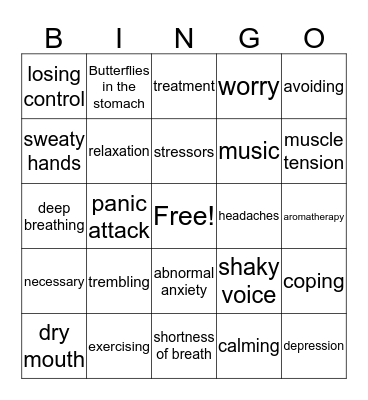Bingo About Anxiety Bingo Card