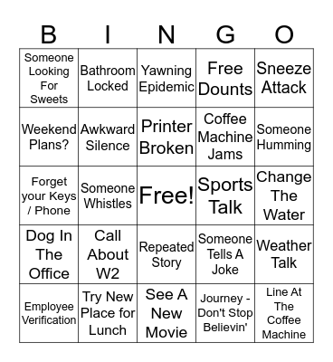 January Office Bingo Card