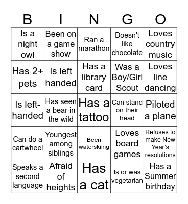 People Bingo Card