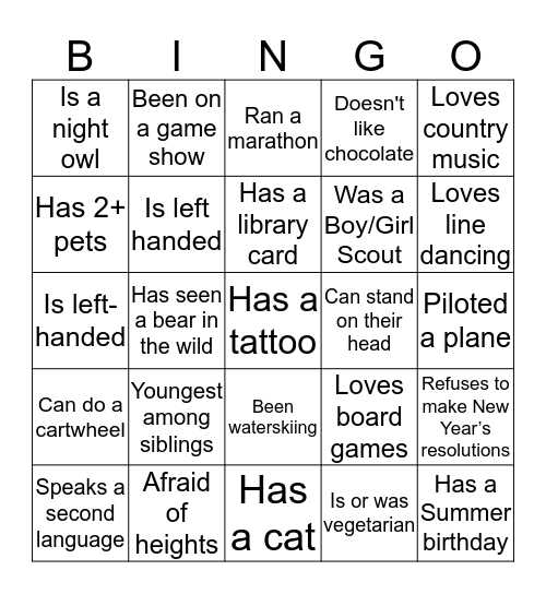 People Bingo Card