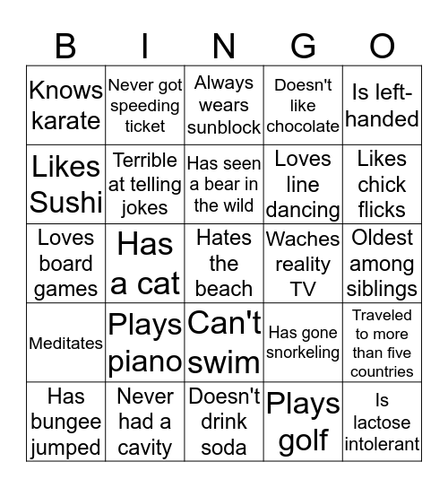 People Bingo Card