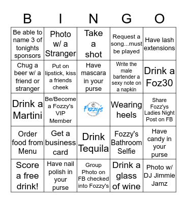 Fozzy's Ladies Night Bingo Card