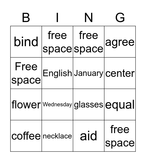 Word Definitions 1 Level 2 Bingo Card