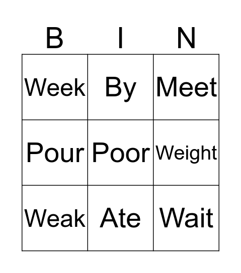 P3/1 Thursday Bingo Card