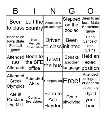 SFCA Bingo Card
