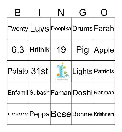 Hey!!  I am One!!! Bingo Card