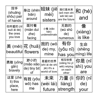 We Are The World Chinese Bingo Card