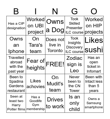 Did You Know Bingo Card