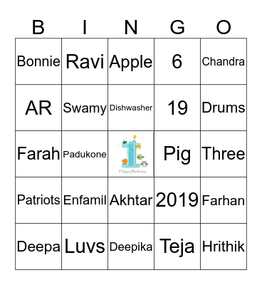 Hey!!  I am One!!! Bingo Card