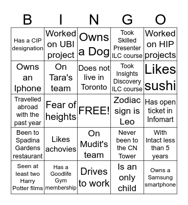 Did You Know Bingo Card