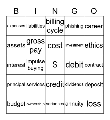 $MONEY$  BINGO Card