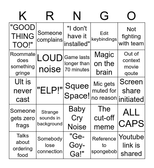 KRNGO Bingo Card