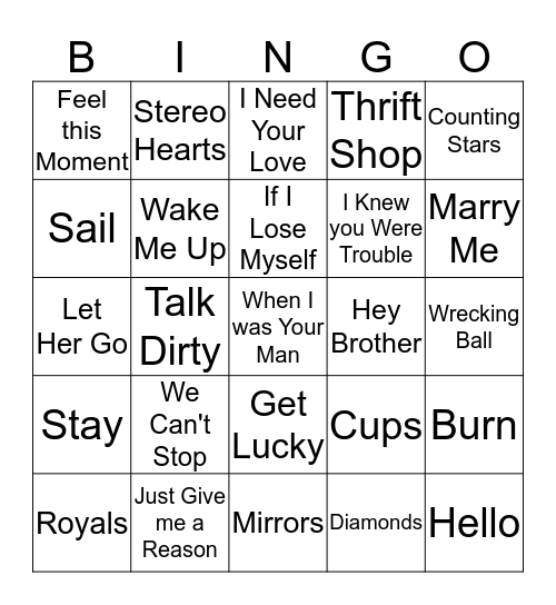 Songs of 2013 pt 1 Bingo Card