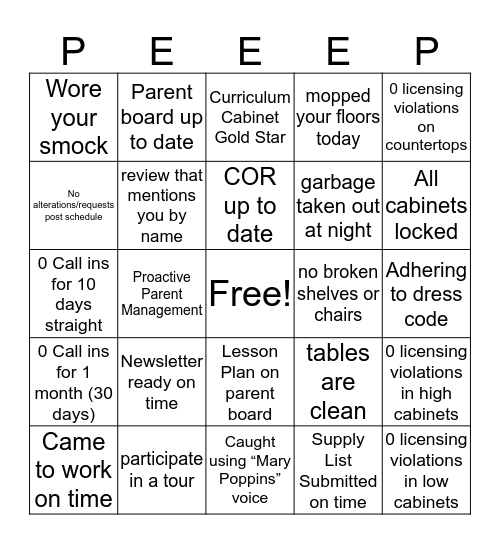 PEEEPs BINGO Card