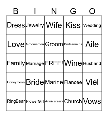 Chelsea's Bridal Bingo Card