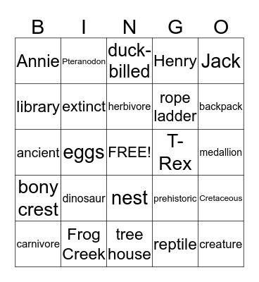 Dinosaurs Before Dark Bingo Card