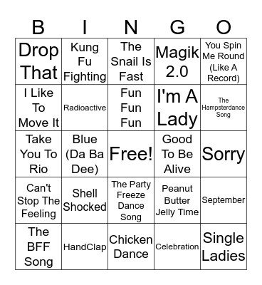 Kids Dance Party Bingo Card