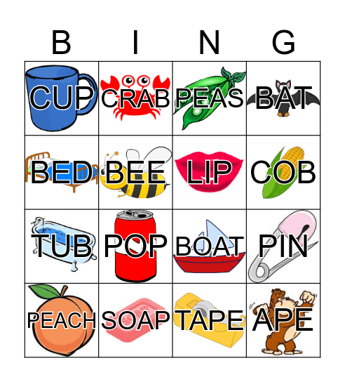 "p" and "b" sound bingo Card