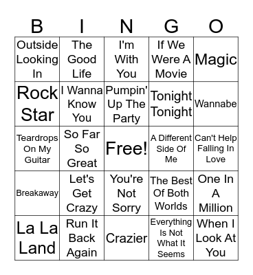 Radio Disney Bingo Card