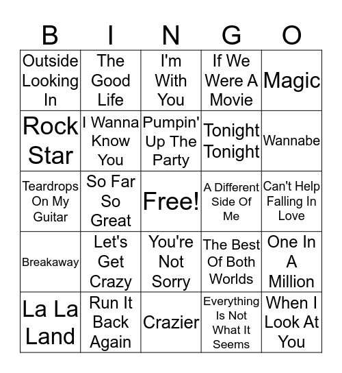 Radio Disney Bingo Card