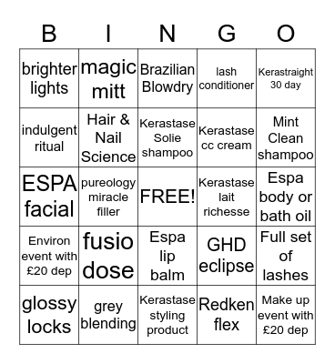 Glitterati Staff Bingo Card