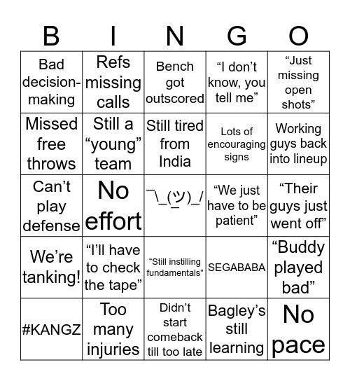 Why did the Kings lose tonight? Bingo Card