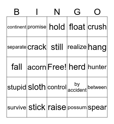 Ice Age Bingo Card