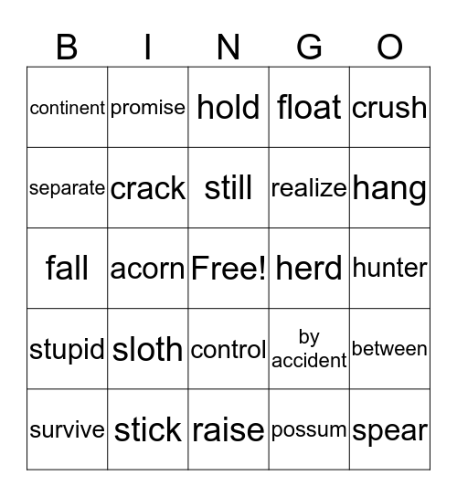 Ice Age Bingo Card