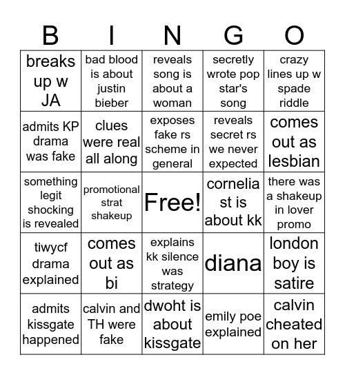 Miss American Unrealistic Bingo Card