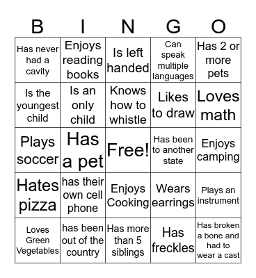 Find Someone Who Bingo Card