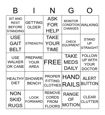 FALL PREVENTION Bingo Card