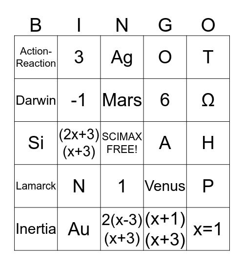 SCIMAX BINGO Card