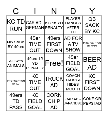 SUPERBOWL BINGO 2020 Bingo Card