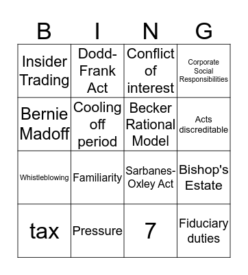 Ethics Warm-up Bingo Card