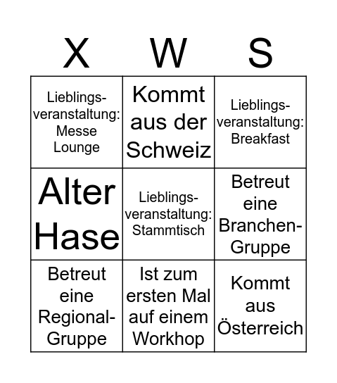 #XWS20 Bingo Card