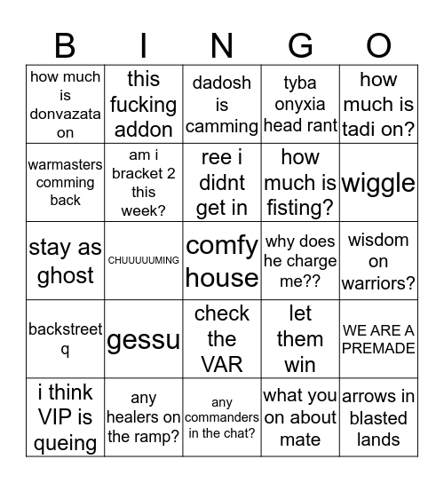 AV Premade  Bingo Card