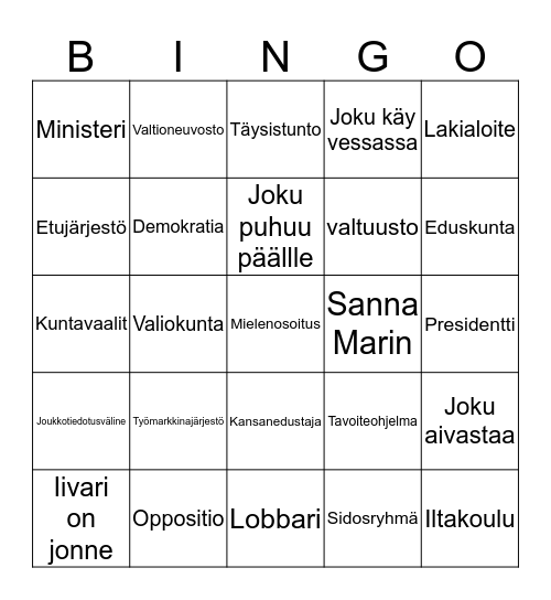 Edunvalvonta - bingo Card