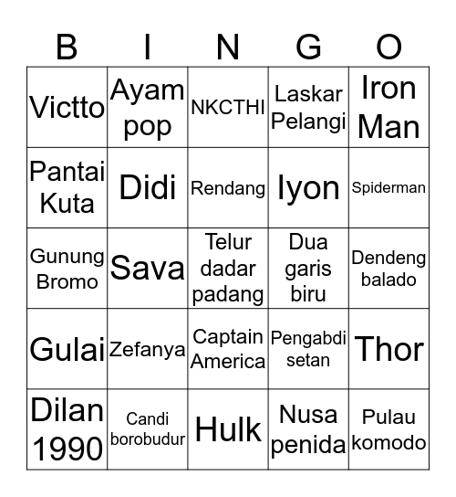 Bingonya Nyanya Bingo Card