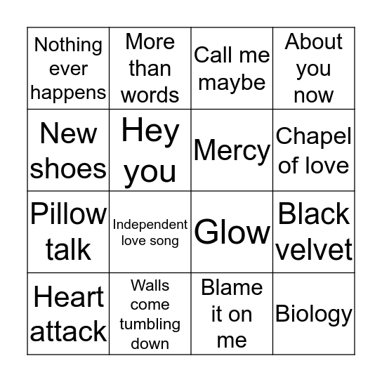 Gary's music quiz Bingo Card
