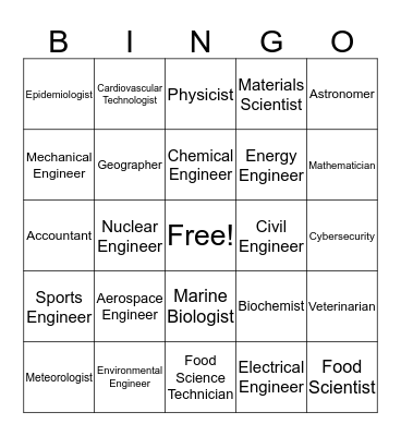 STEM Careers Bingo Card