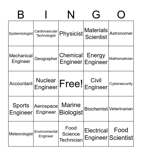 STEM Careers Bingo Card