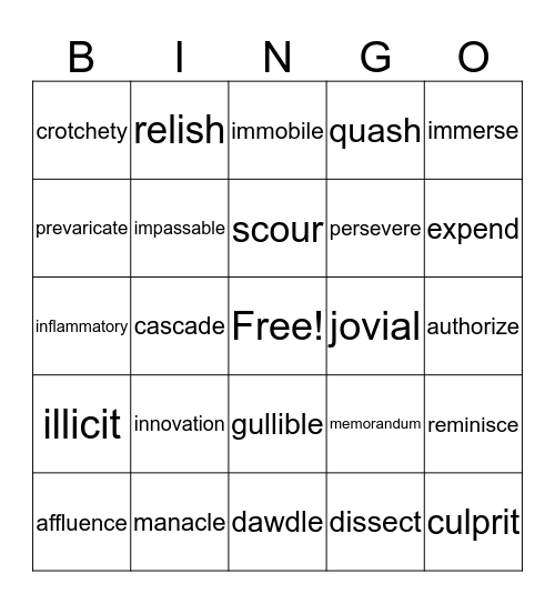 vocabulary bingo !! Bingo Card