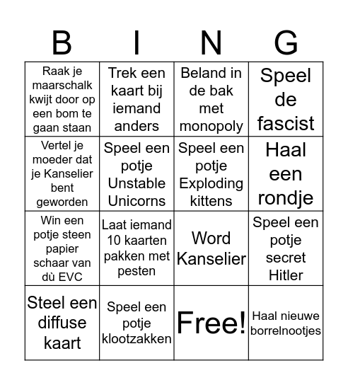 EVC spelletjesavond Bingo Card