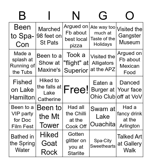 How Hot Springs Are YOU? Bingo Card