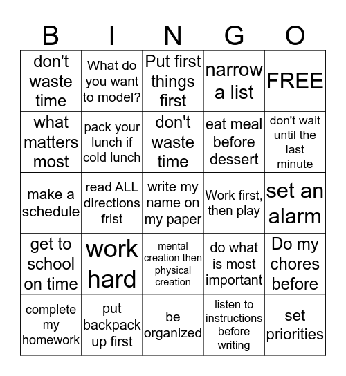 7 Habits Bingo Card