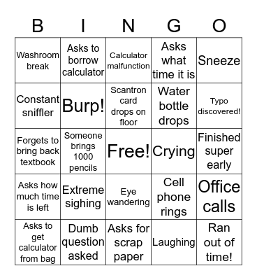 Exam Bingo Card