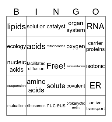 Biology bingo Card