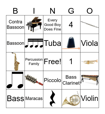 Instrument Bingo Card