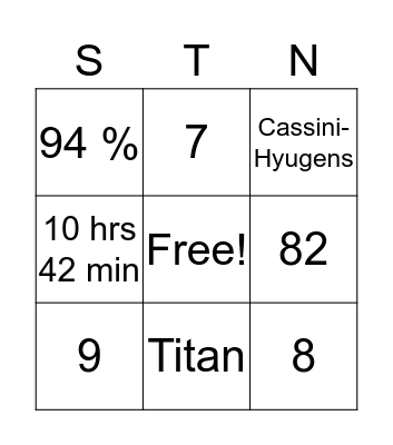 Saturn Bingo Card
