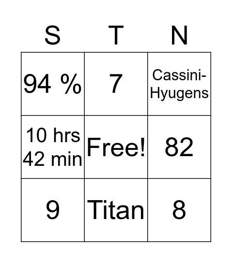 Saturn Bingo Card